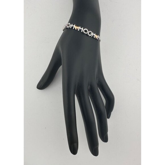 Sterling Silver "Mom" Bracelet w 14 kt Gold Overlay Hearts  & Infinity Symbols - Picture 2 of 14